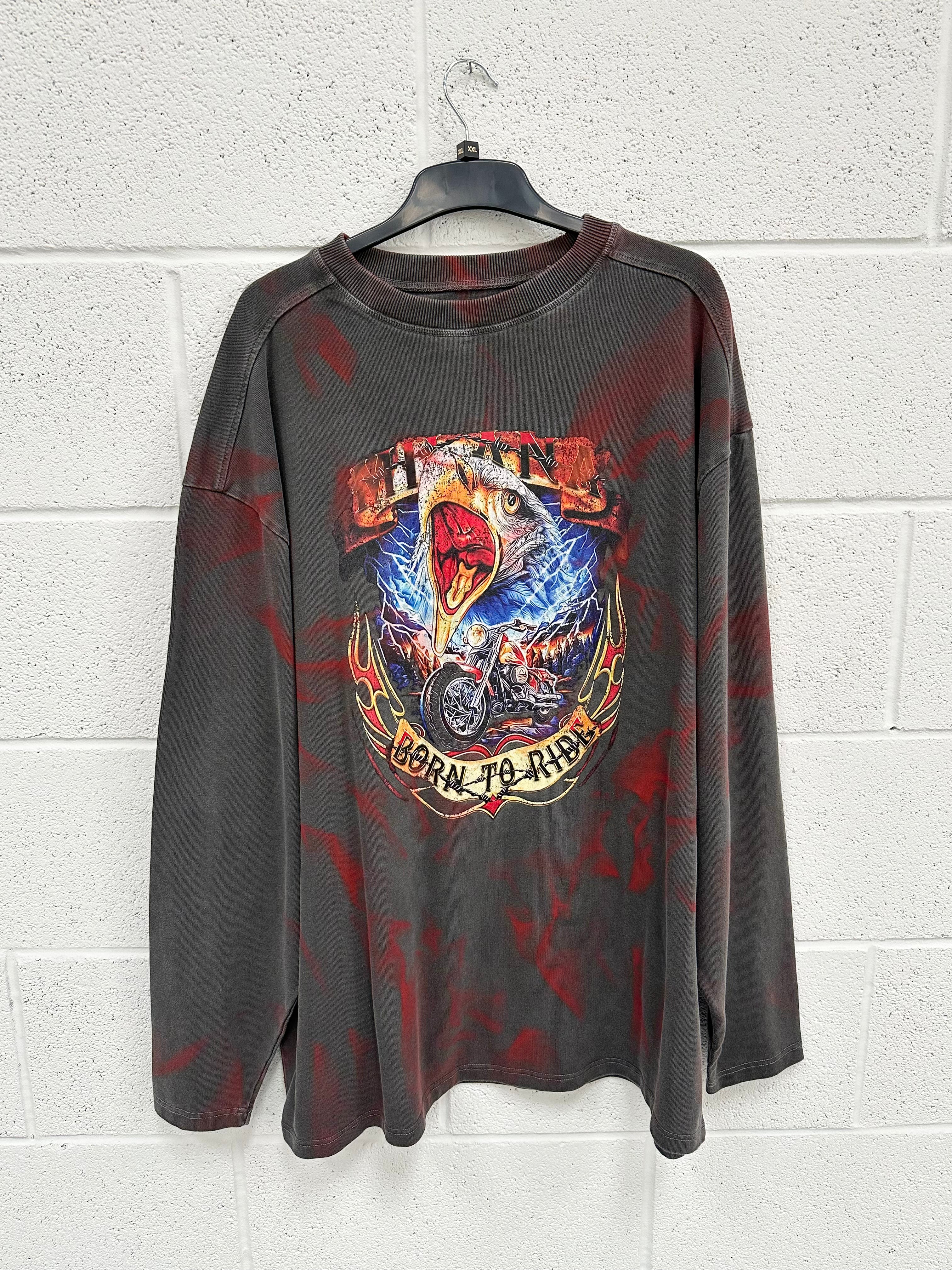 #B13 Washed Charcoal Eagle Paint Effect Heavyweight Long Sleeve.