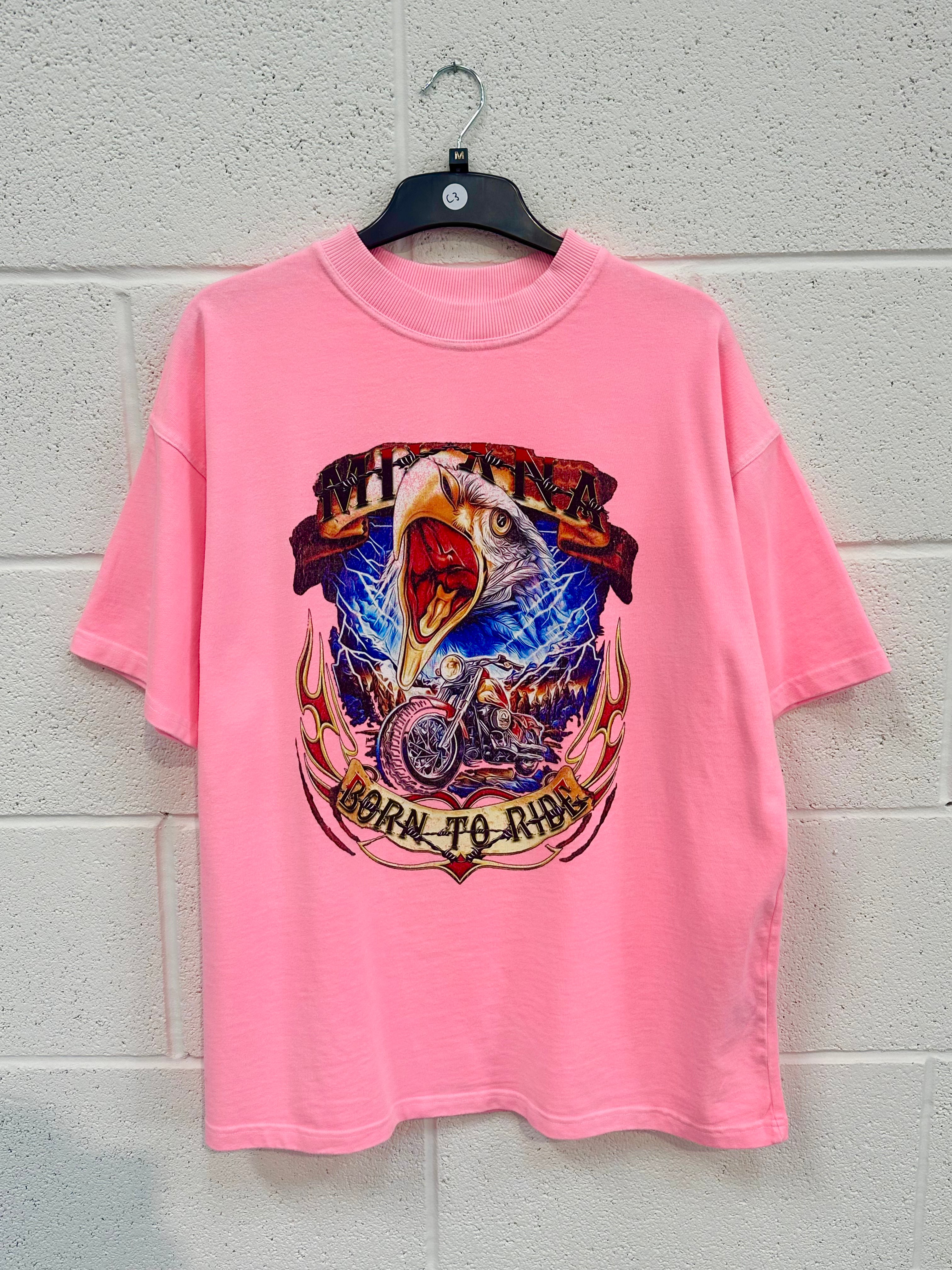 #C3 Washed Neon Pink Eagle Heavyweight T-shirt.