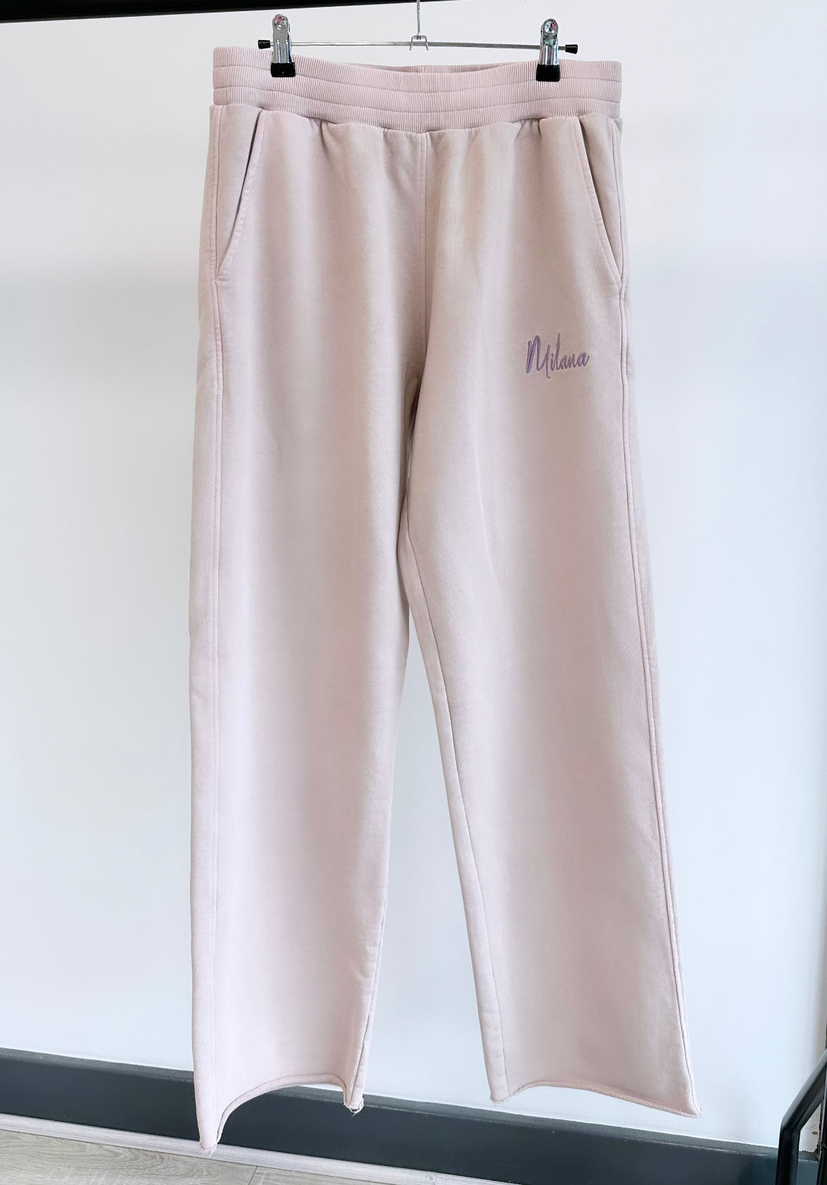 Washed Pale Pink Wide Open Hem Sweatpants.