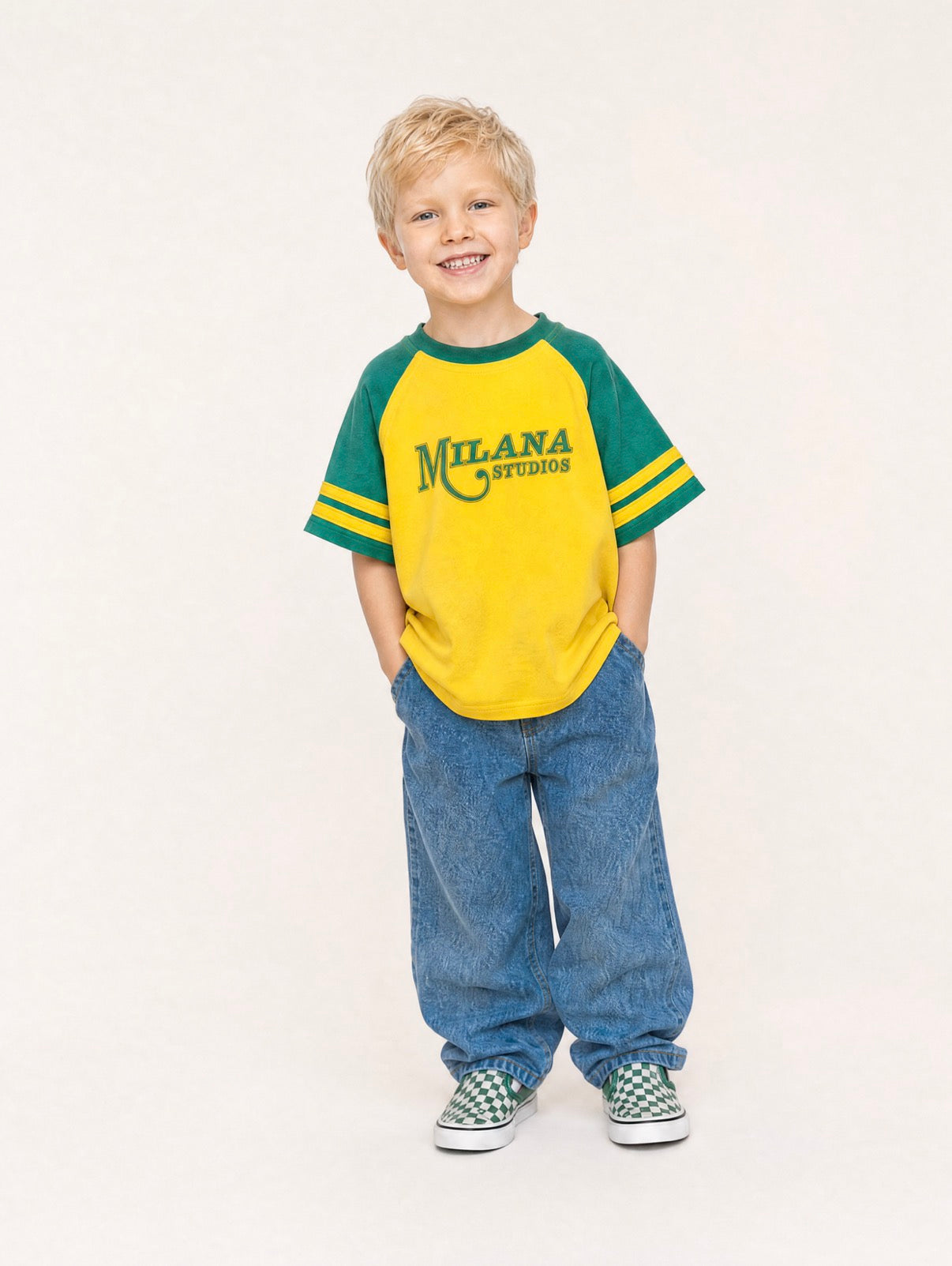 Yellow & Green Kids Raglan T-shirt. – Milana Studios