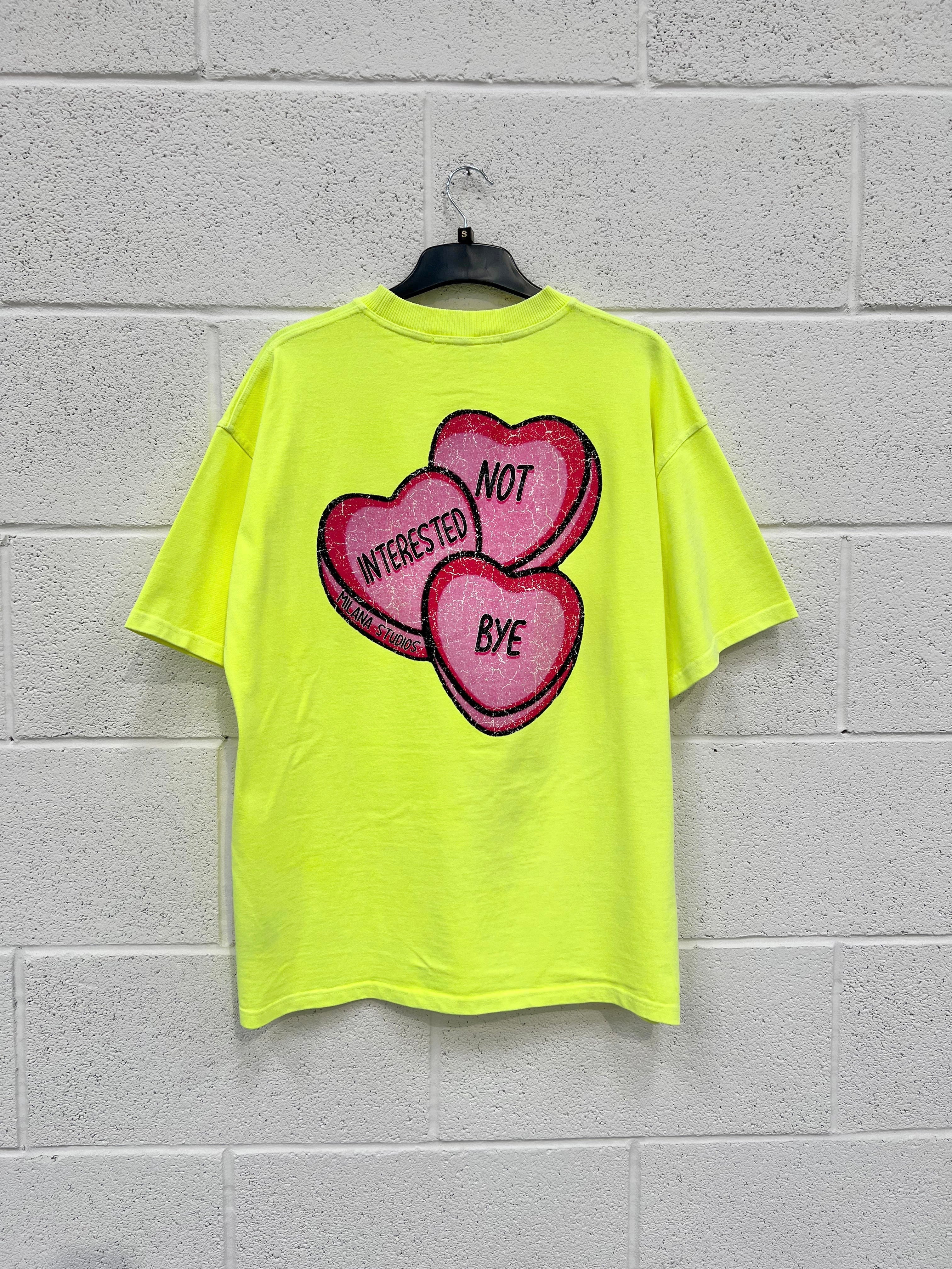 #G10 Washed Neon Yellow Hearts Heavyweight T-shirt.