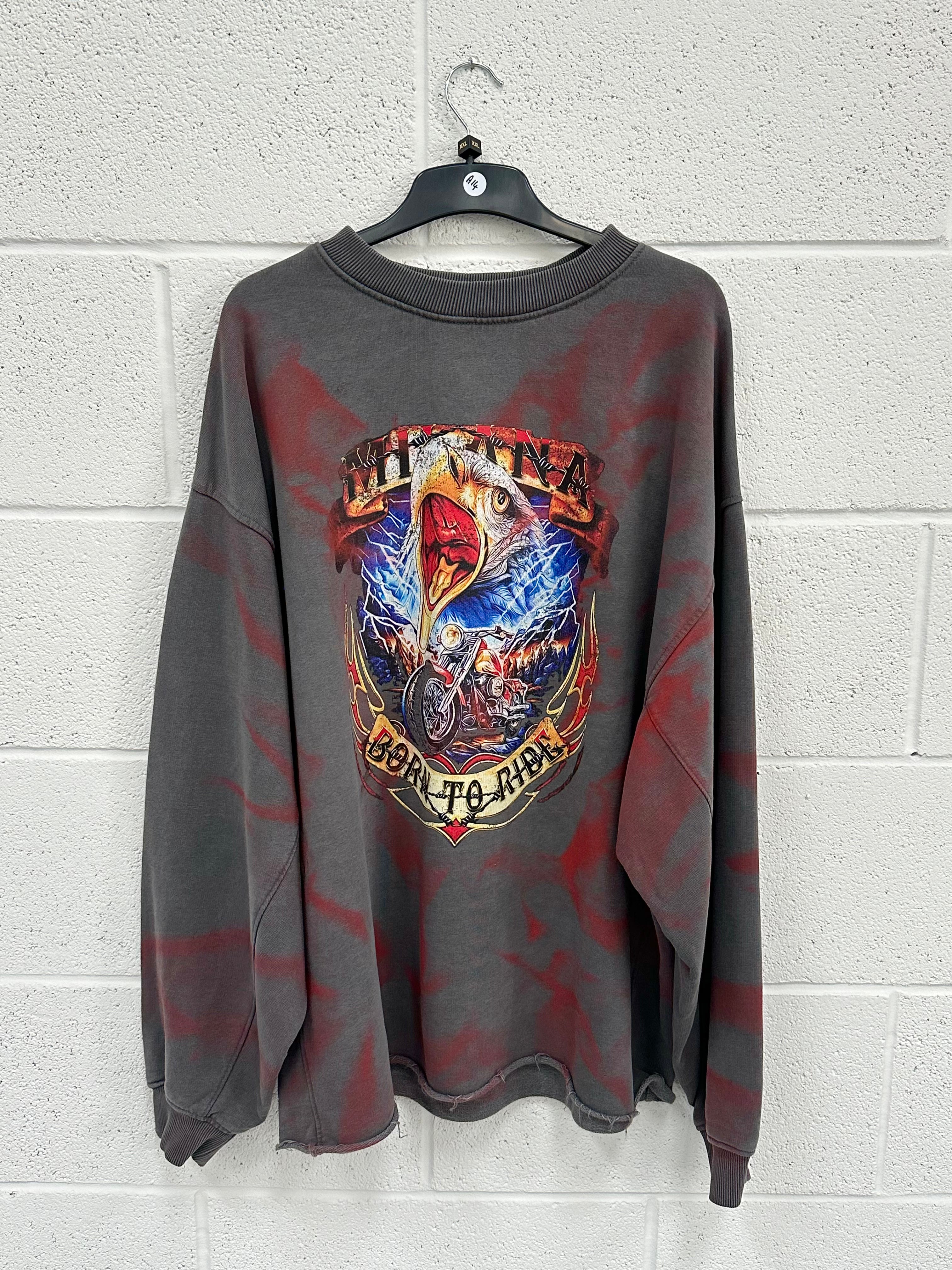 #A14 Washed Charcoal Eagle Paint Effect Sweatshirt.