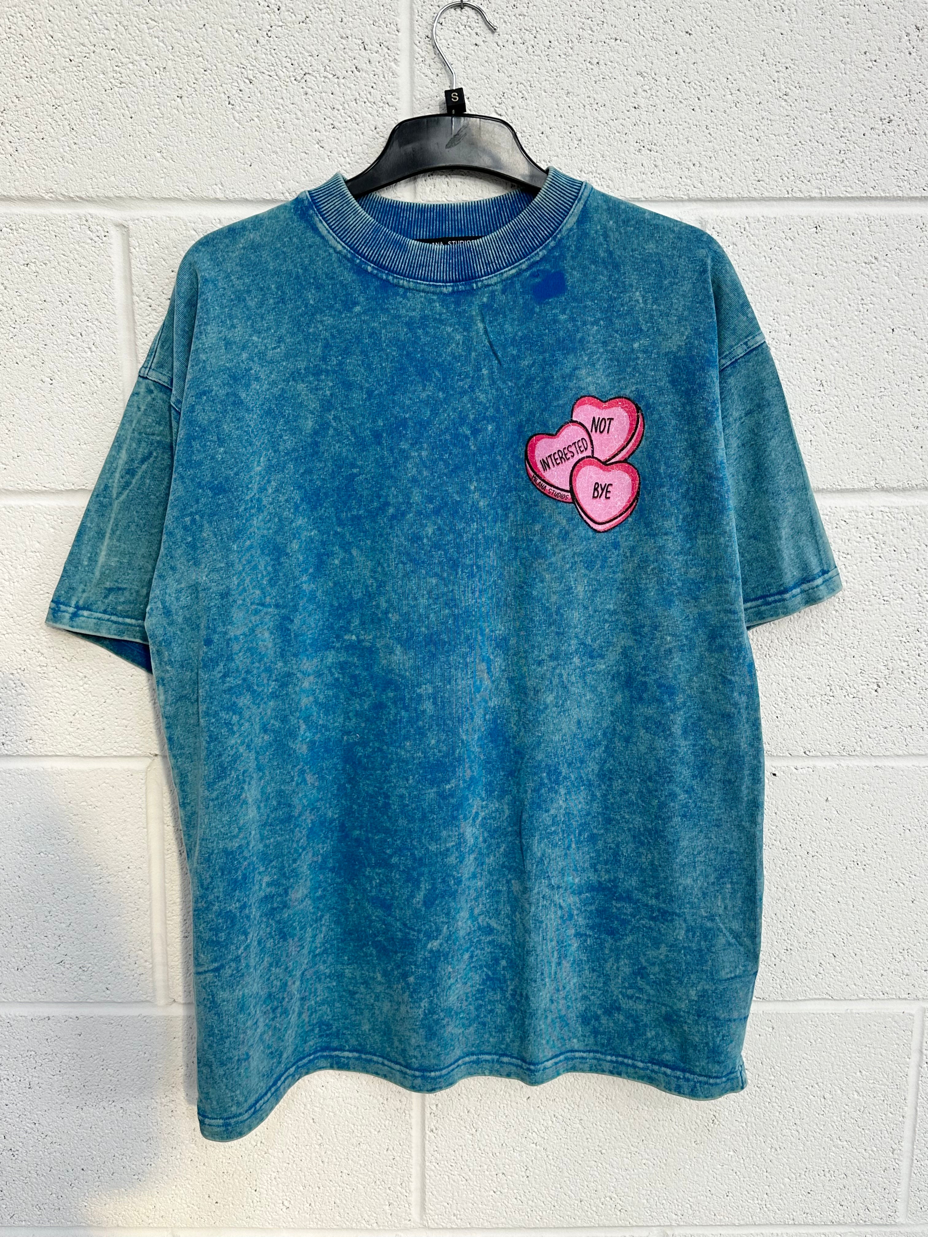 #D7 Blue Acid Wash Heart Heavyweight T-shirt.