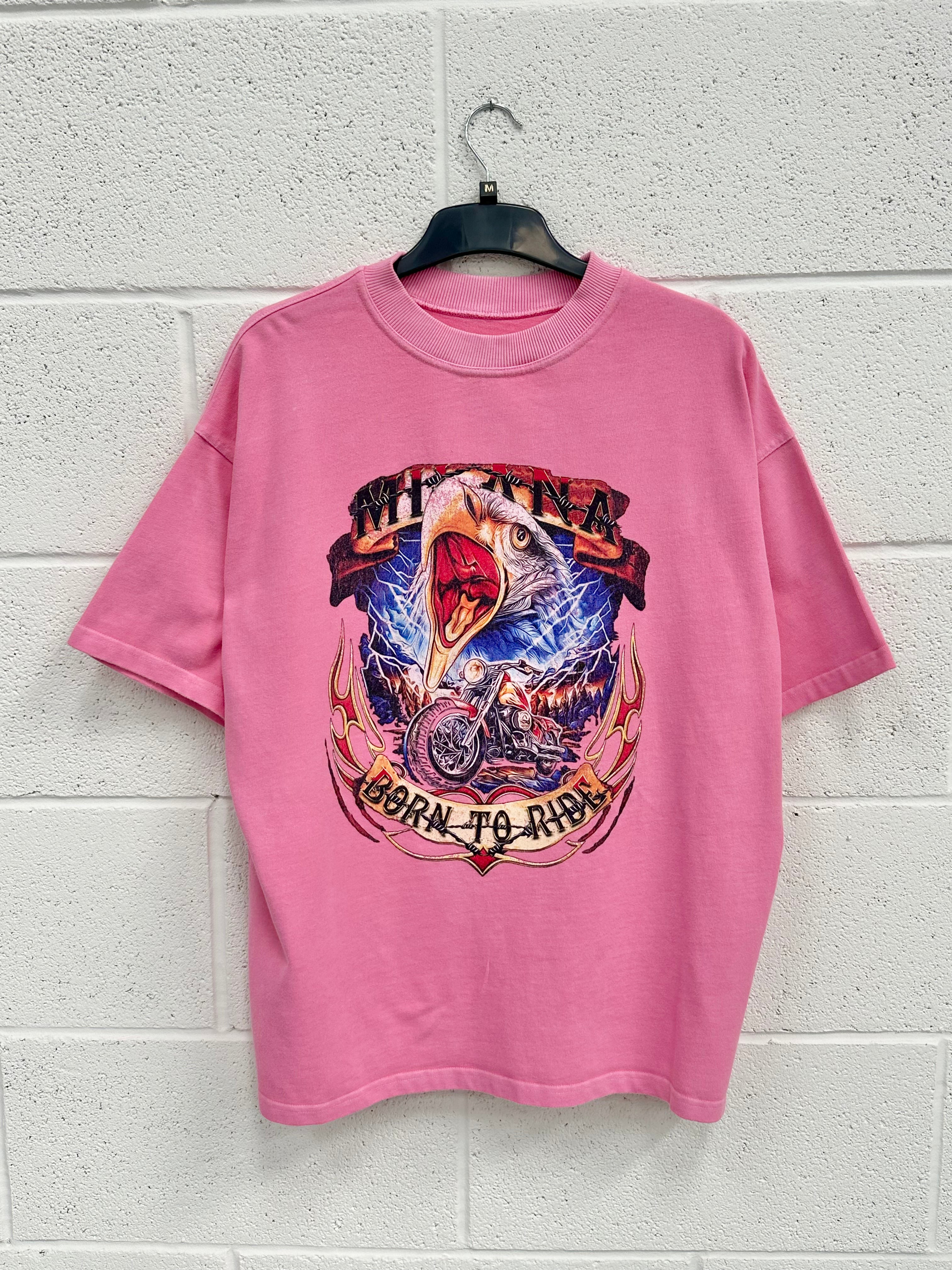 #E1 Washed Neon Pink Eagle Heavyweight T-shirt.