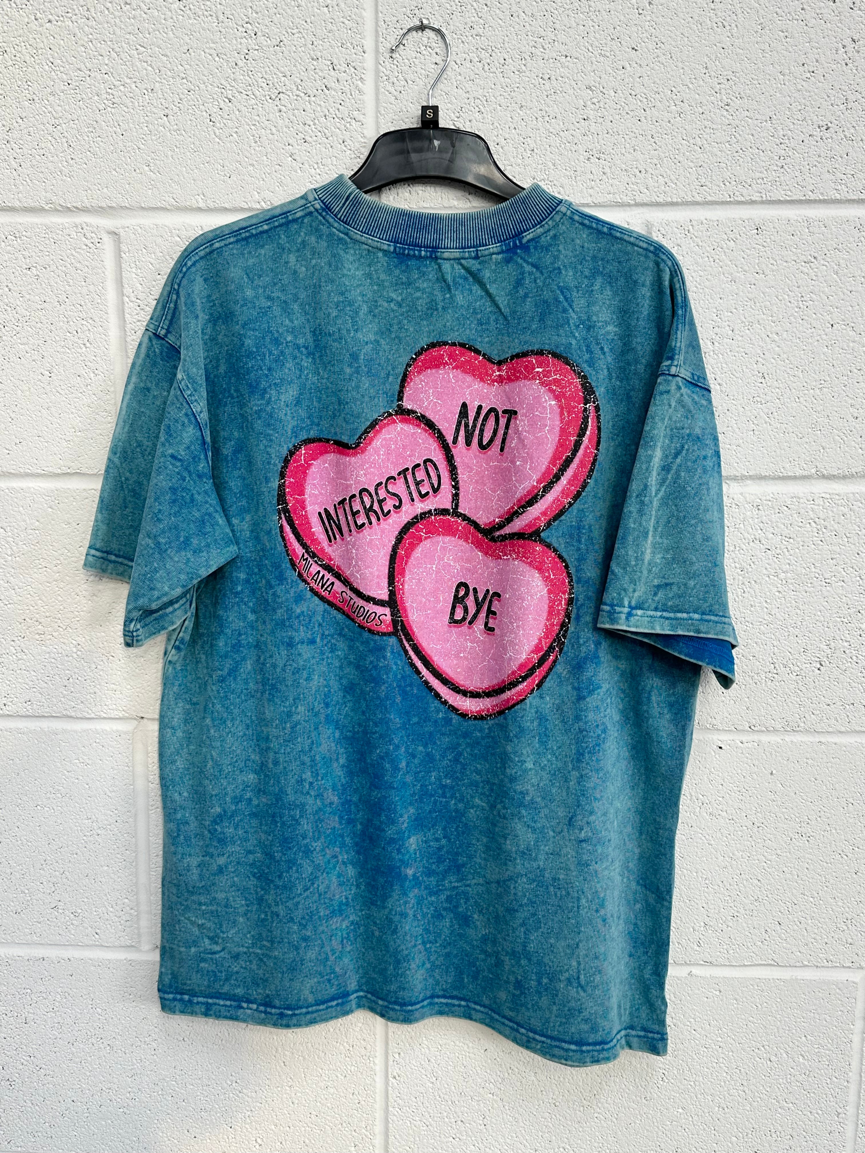 #D7 Blue Acid Wash Heart Heavyweight T-shirt.