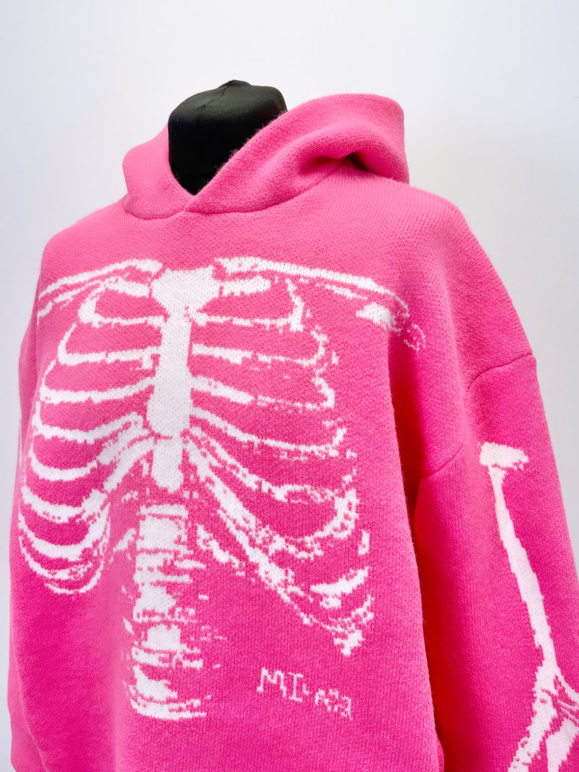 Electric Pink Bones Heavyweight Knit Hoodie.