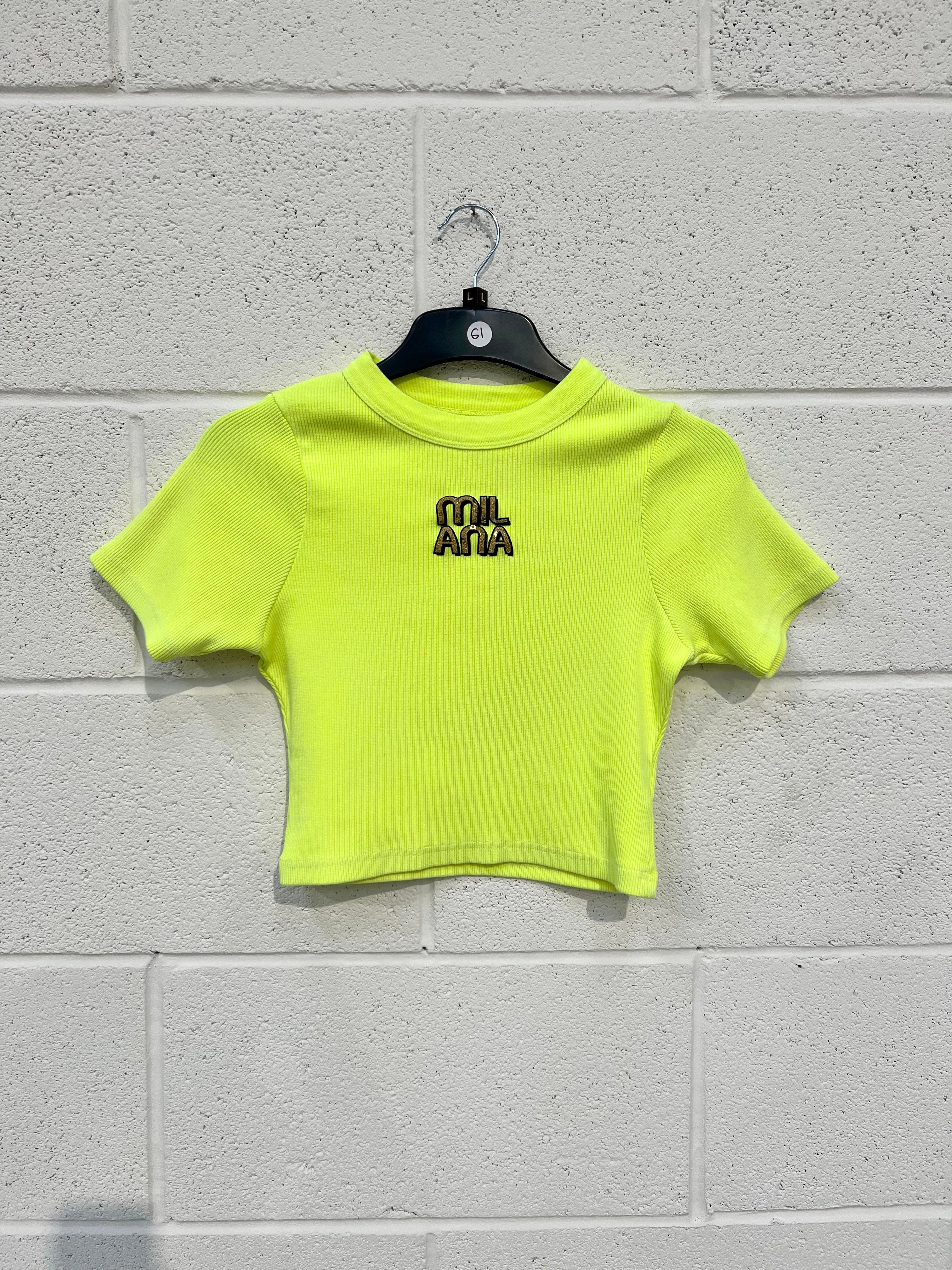 #G1 Washed Neon Yellow Embellished Baby Tee.