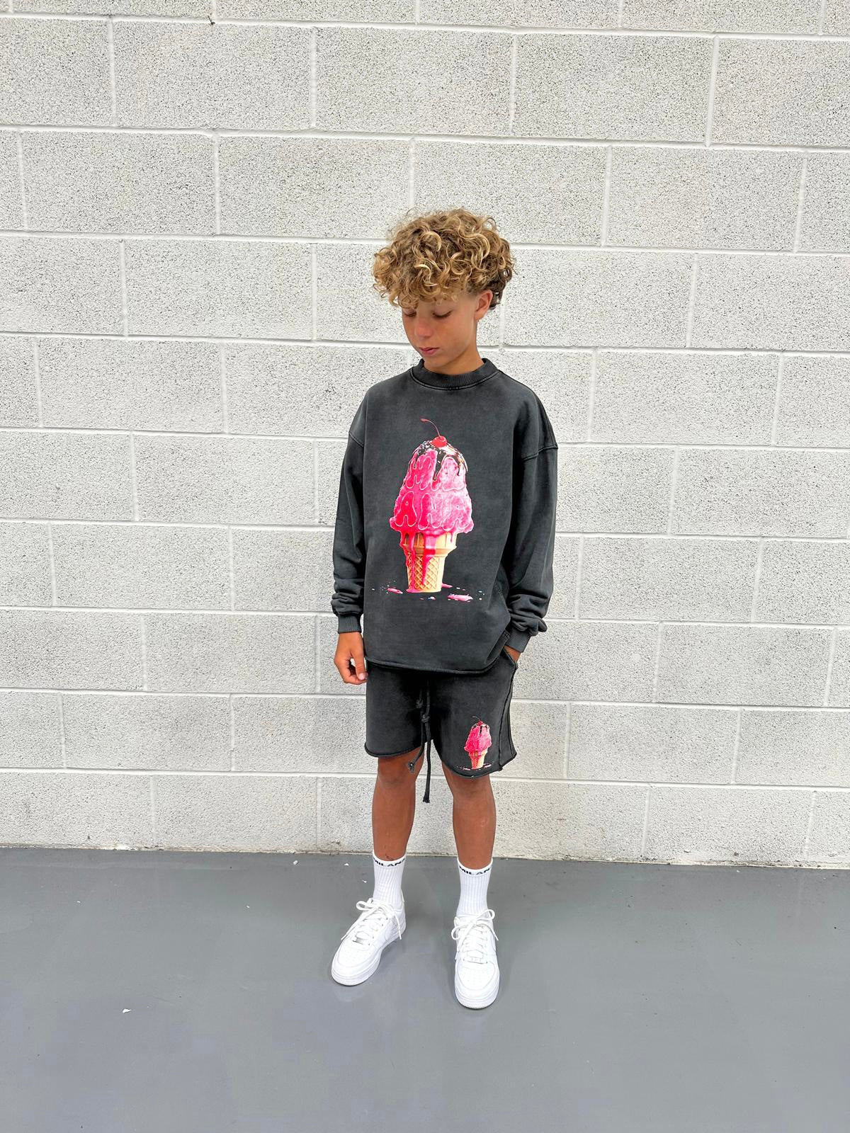 Washed Black Ice Cream Kids Sweatshirt.