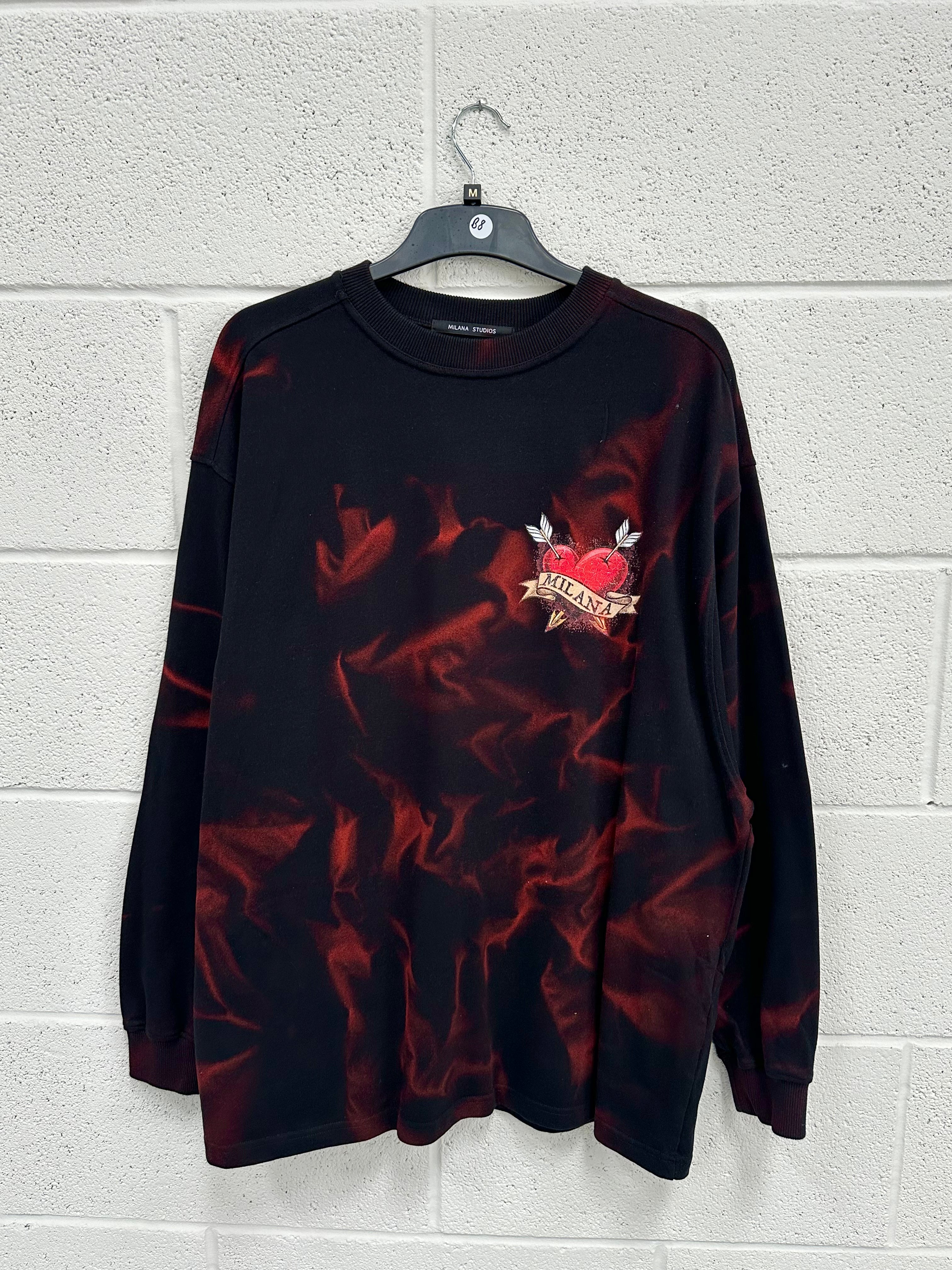 #B8 Black Heart Paint Effect Long Sleeve Heavyweight T-shirt.