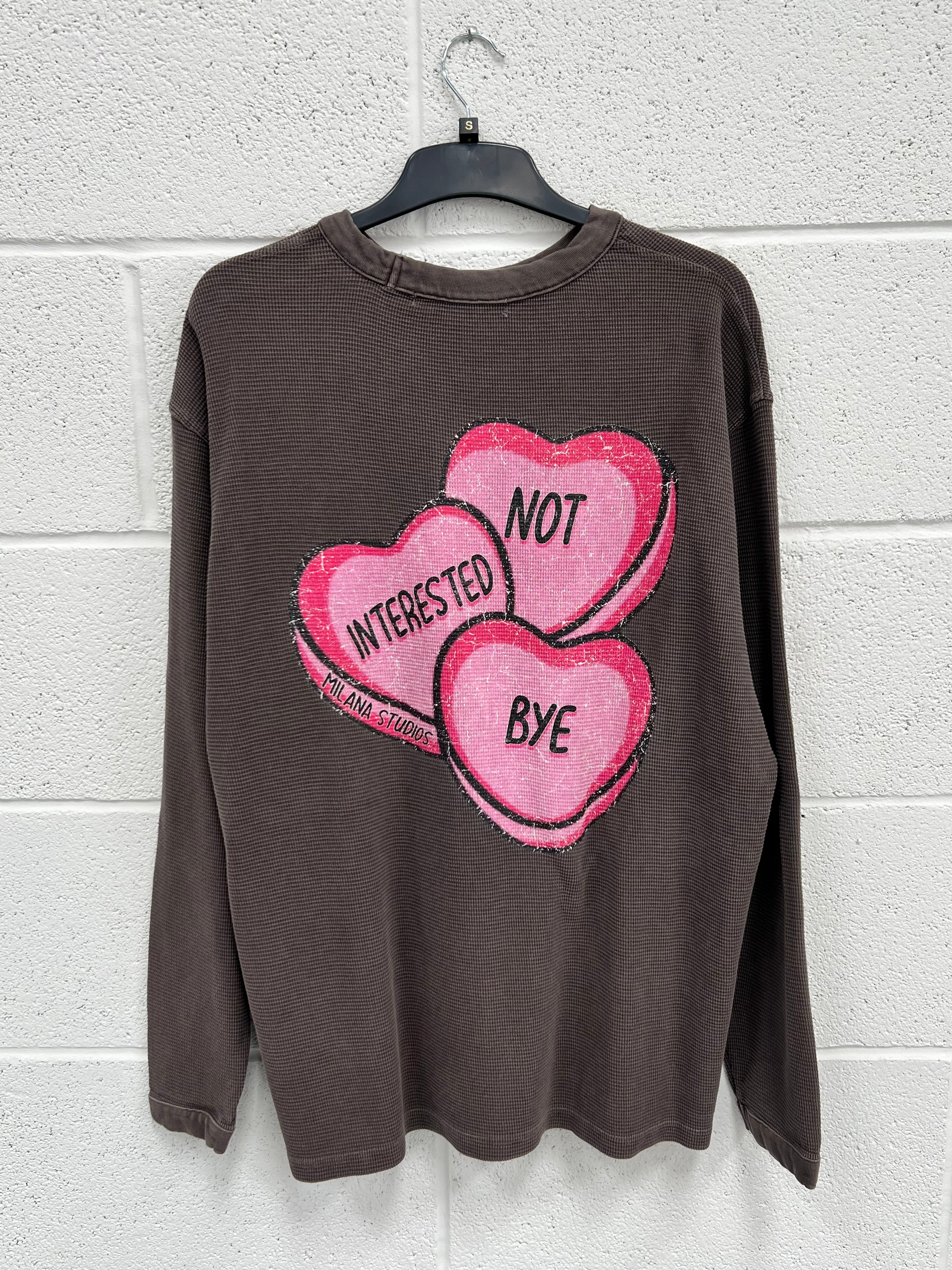 #B22 Washed Brown Hearts Waffle Heavyweight Long Sleeve.