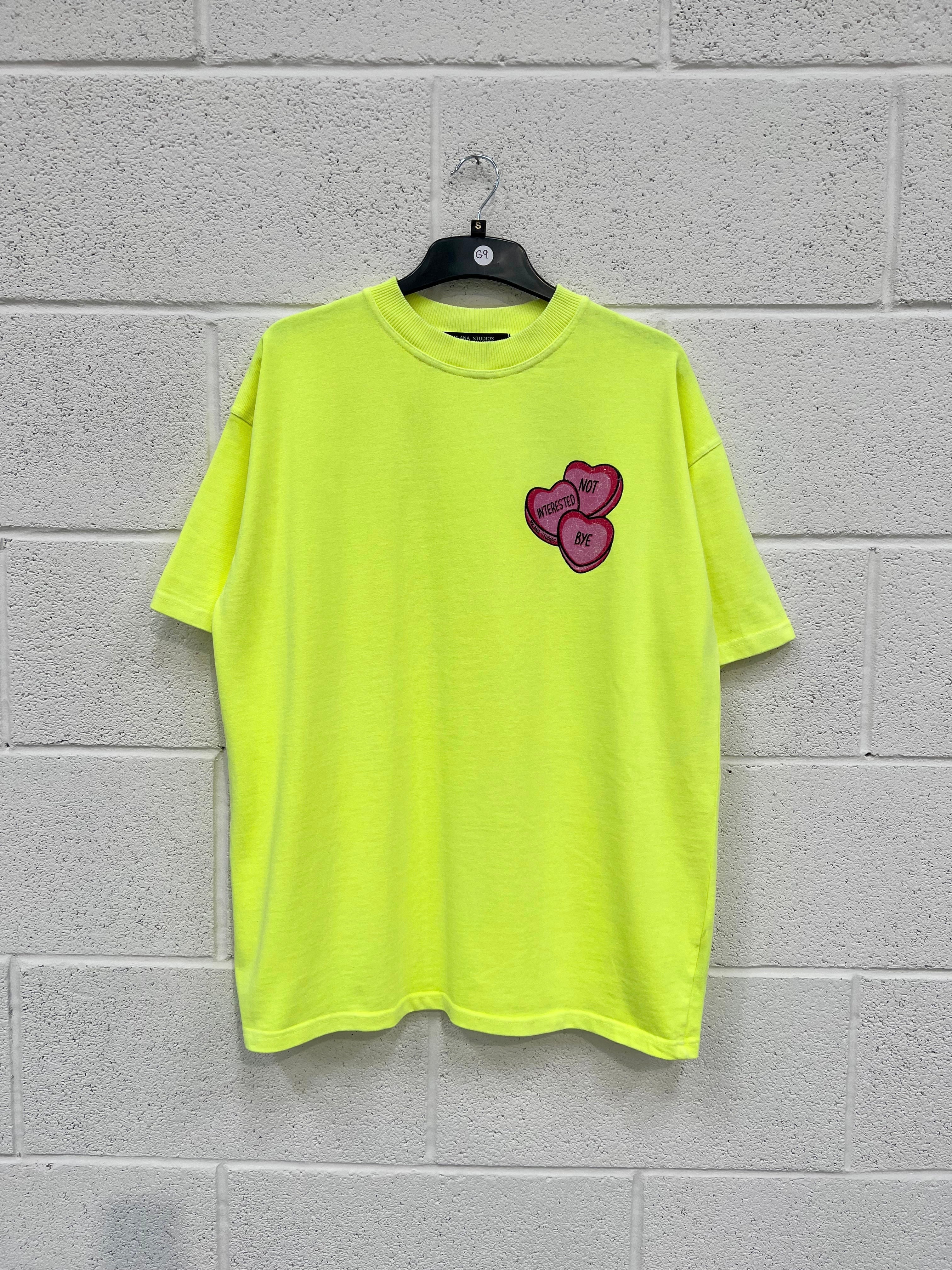 #G10 Washed Neon Yellow Hearts Heavyweight T-shirt.