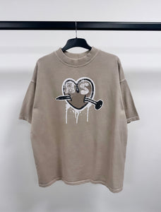 Washed Taupe Heart Heavyweight T-shirt.