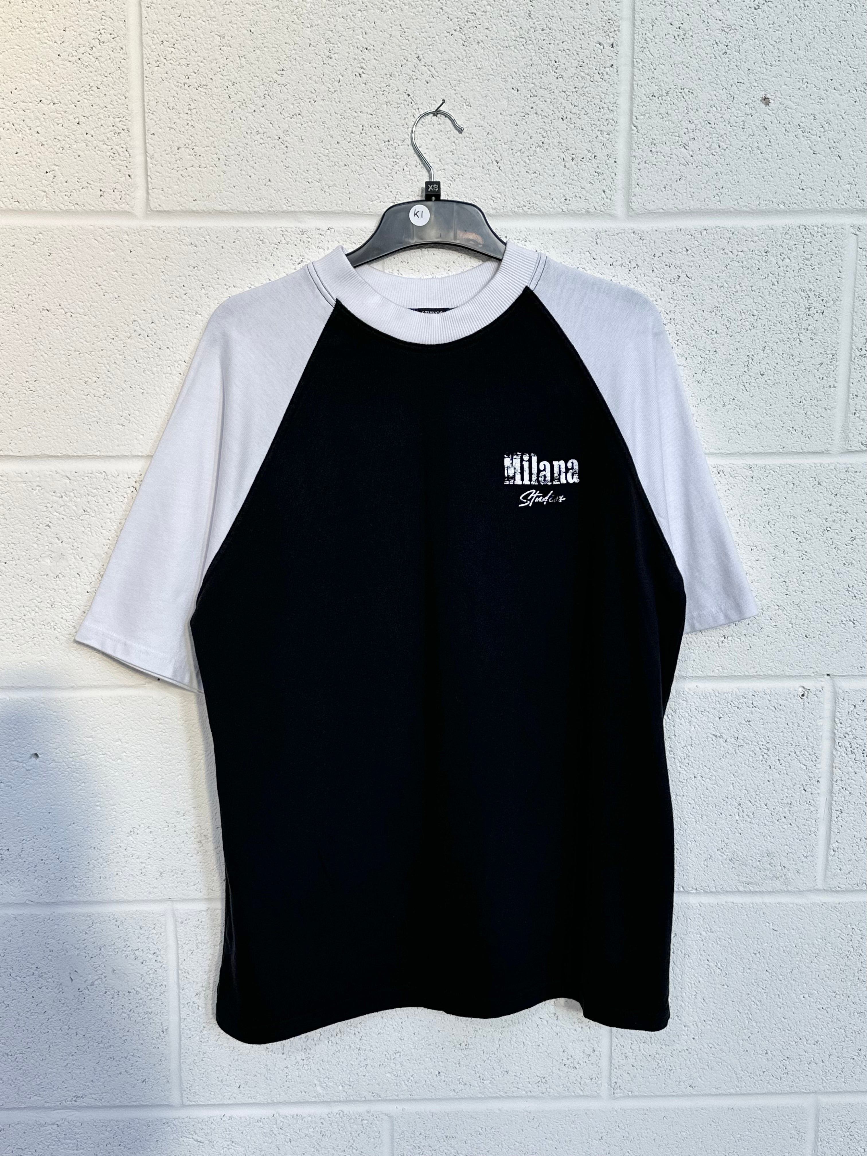 #K1 Black And White Raglan Heavyweight T-shirt.