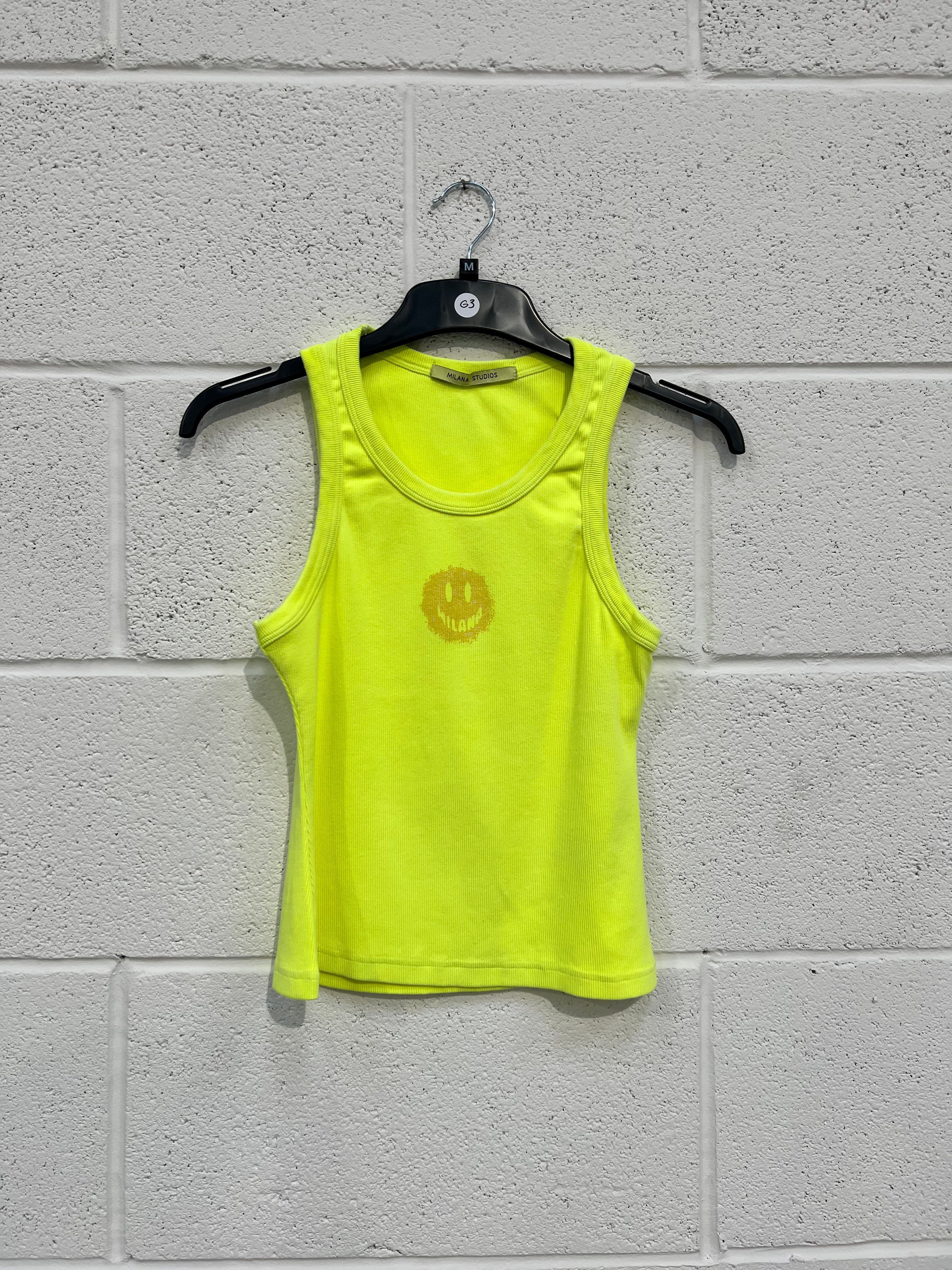 #G3 Washed Neon Yellow Smiley Racer Vest.