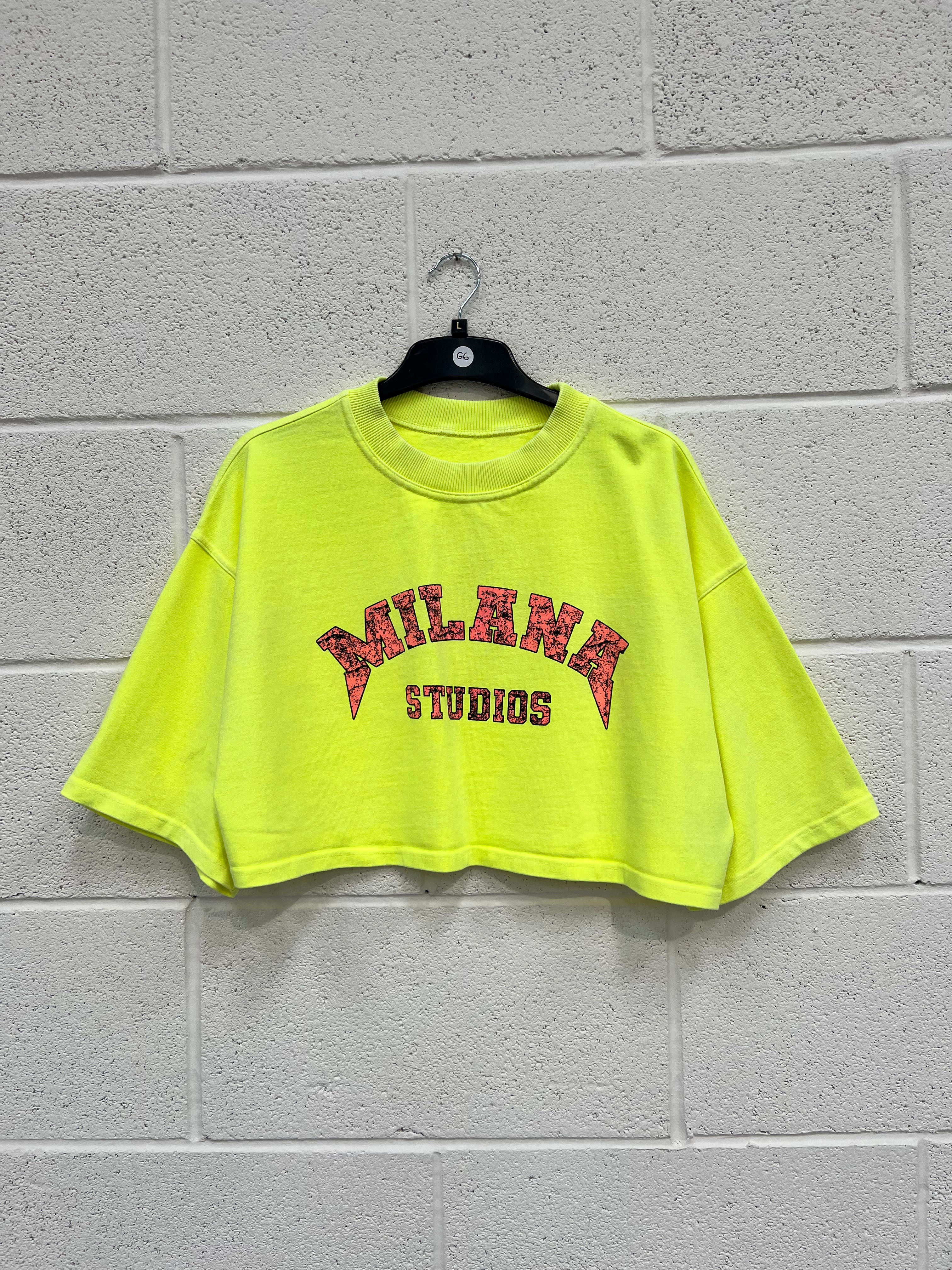 #G6 Washed Neon Yellow Heavyweight Cropped T-shirt.