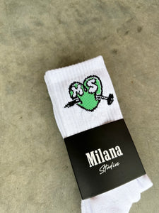 White Milana MS Heart Socks.