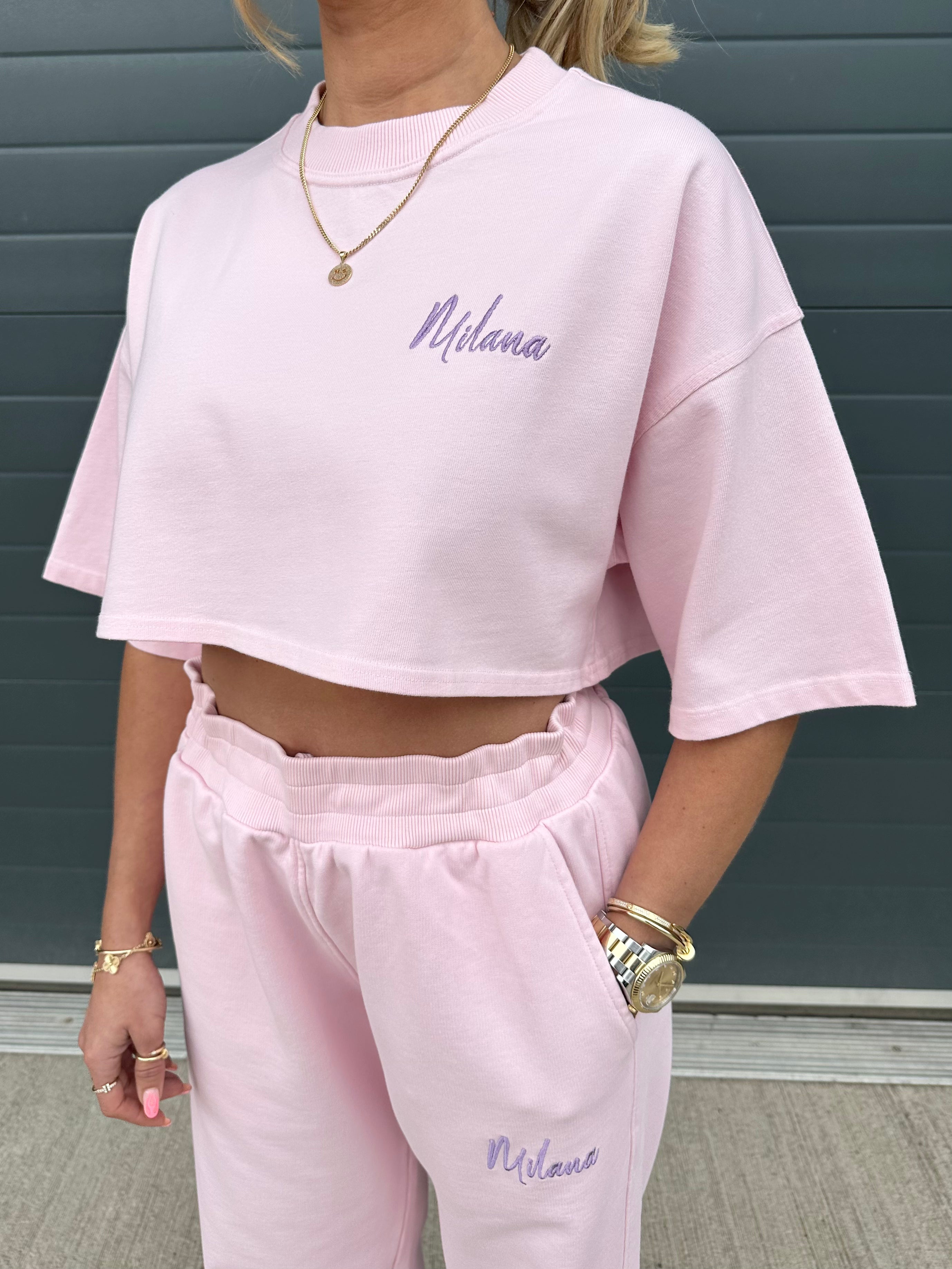 Pink Essential Cropped Heavyweight T-shirt.