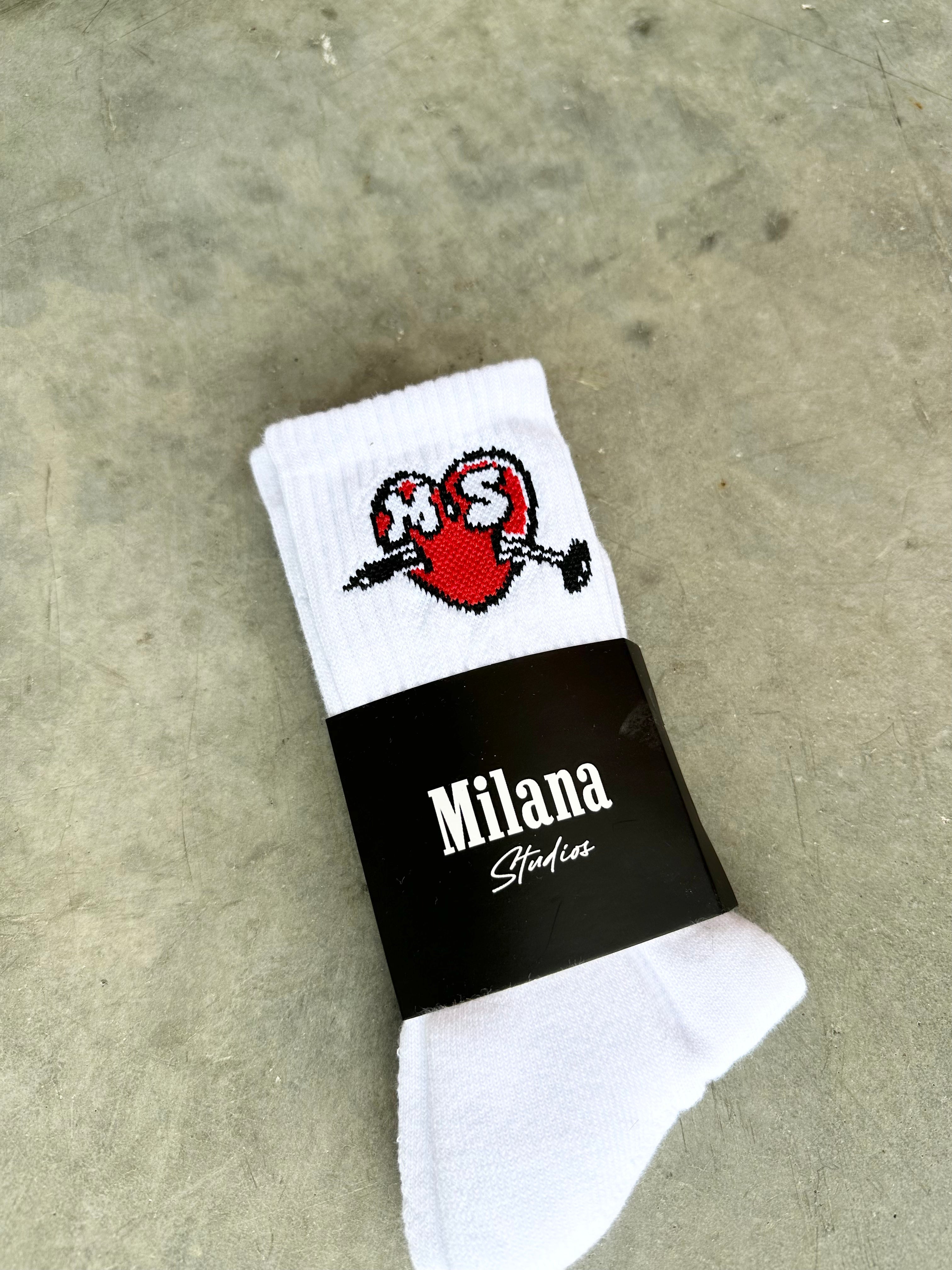 White Milana MS Heart Socks.