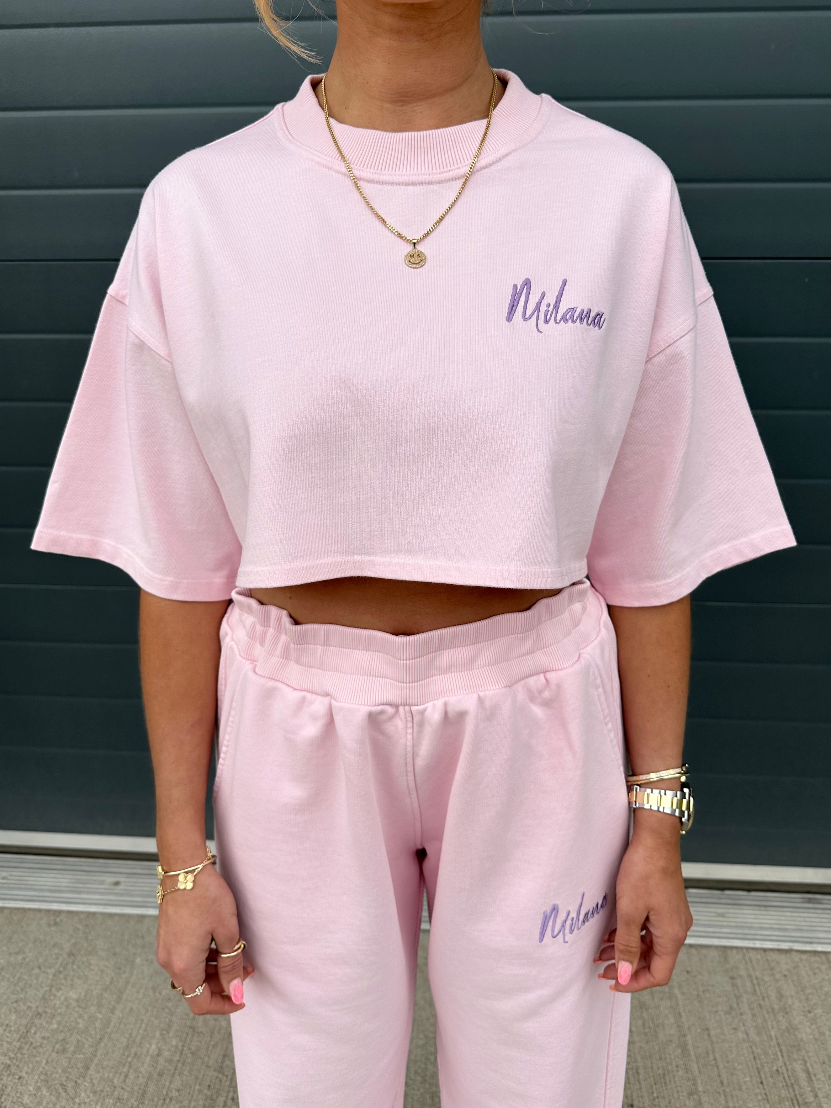 Pink Essential Cropped Heavyweight T-shirt.