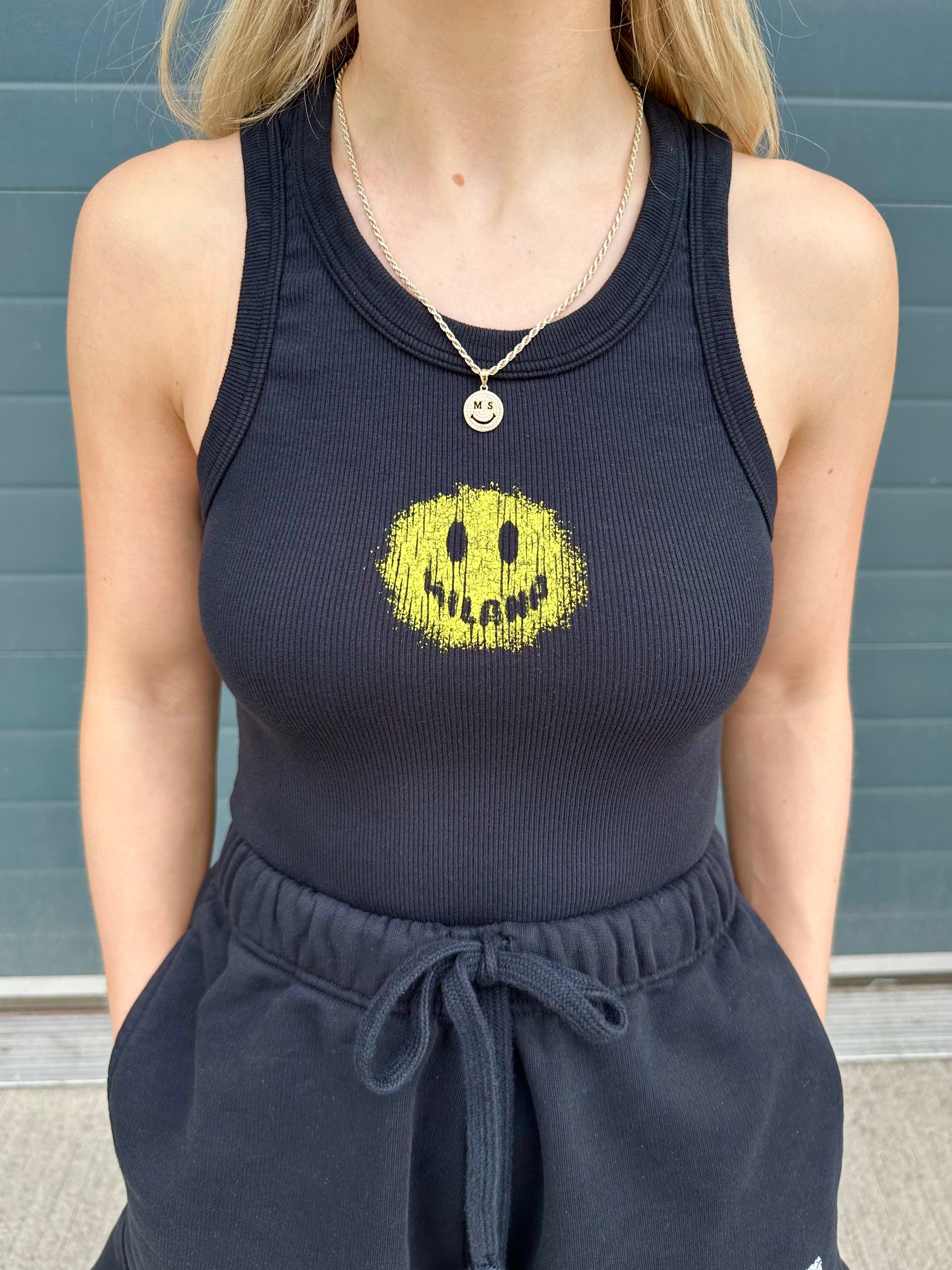Black Smiley Racer Vest. – Milana Studios