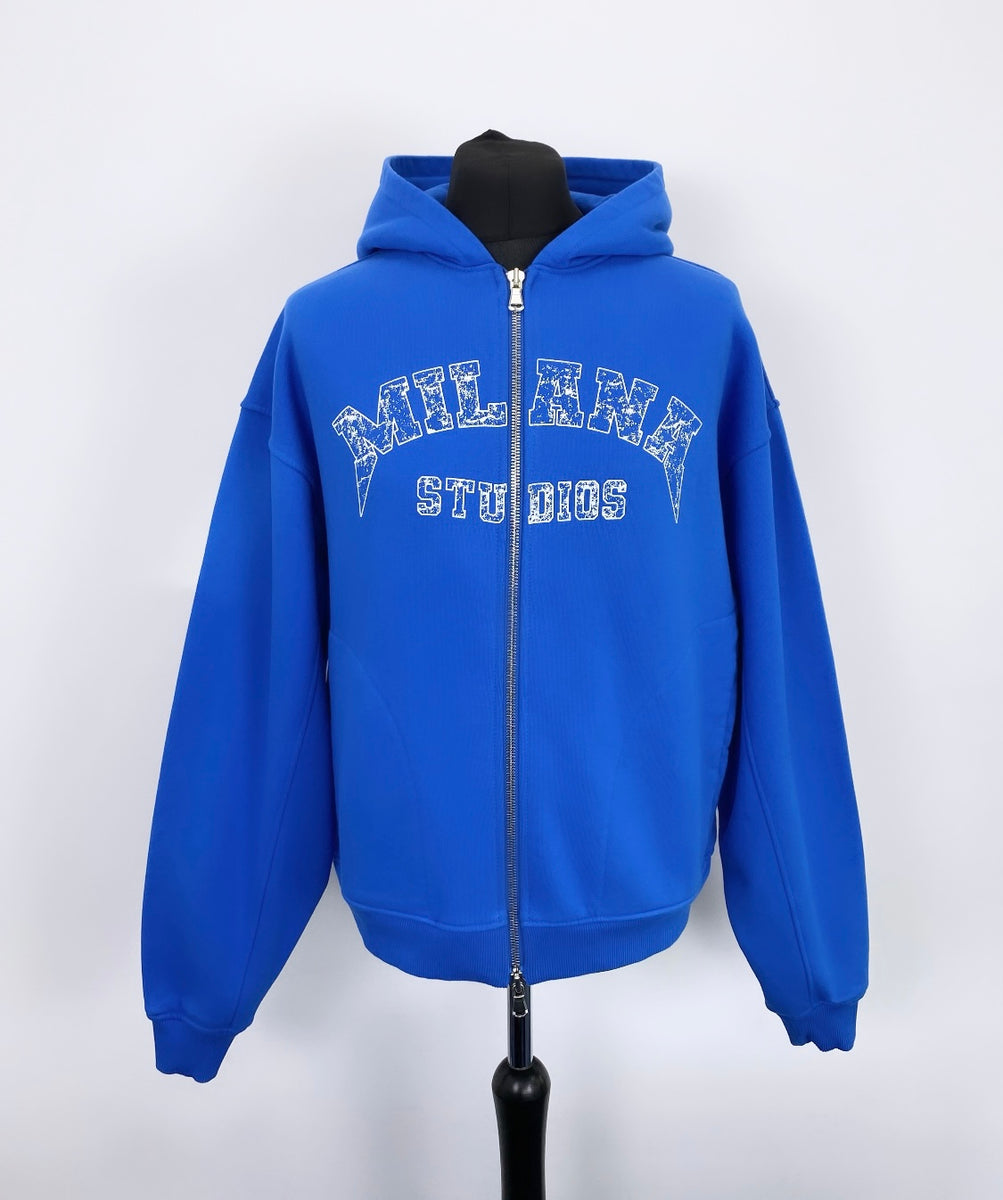 Cobalt Blue Arched Heavyweight Zip up. – Milana Studios