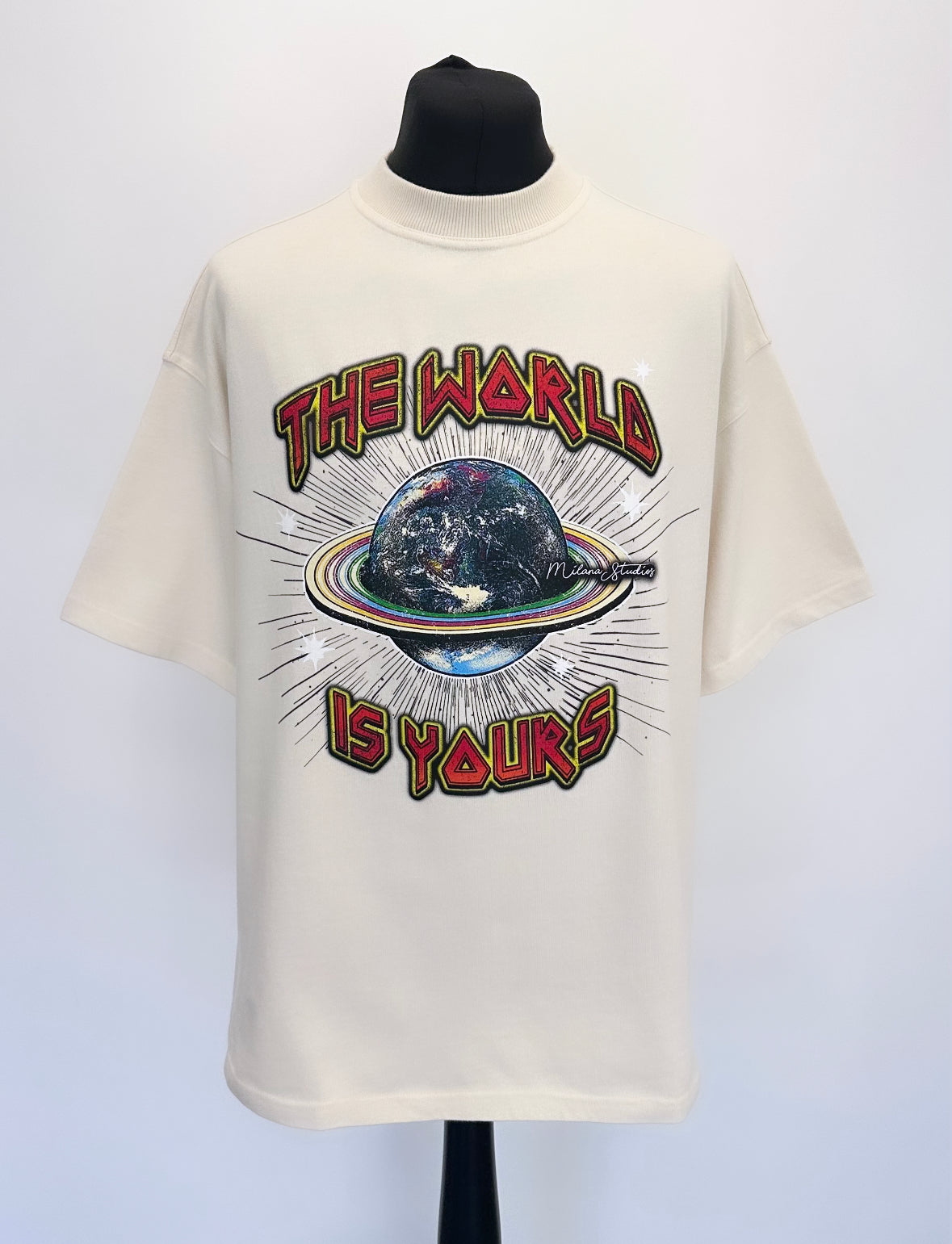 Cream Heavyweight Planet T-shirt.